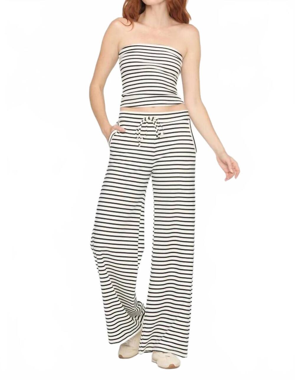 NEW PROJECT SOCIAL T thea striped pants in ivory black